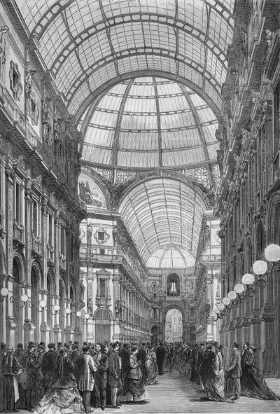 Victor Emmanuel-galleriet (Victor-Emmanuel) i Milano i 1867. (Galleria Vittorio Emanuele). Gravering fra 1867. av Unknown artist
