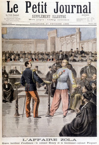 Zola-saken: alvorlig høringshendelse mellom oberst Hubert Henry (1846-1898) og oberstløytnant Georges Picquart (1854-1914) - i "" Le Petite Journal"" av 27.02.1898 av Unknown artist