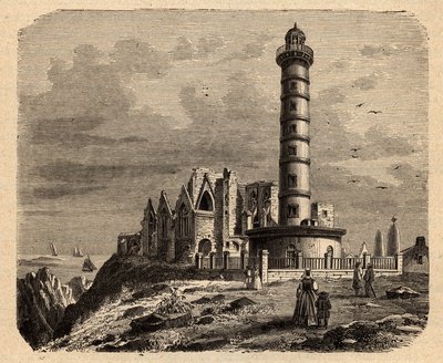 Klosteret Saint Mathieu de Fine Terre - Bretonsk kloster - Abbaye Saint-Mathieu de Fine-Terre - gravering i "" PATRIE"" - PECTUREQUIREQUE BESKRIVELSE AV FRANKRIKE I 6 BIND AV LUCIEN HUARD - slutten av 1800-tallet av Unknown artist