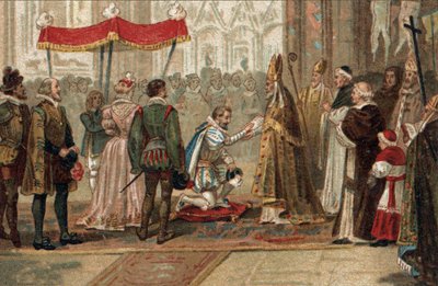 Abjureringen av Henrik IV, konge av Frankrike ved Saint Denis 25. juli av Unknown artist
