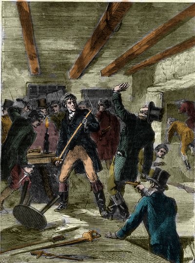 Arrestasjonen av Cato Street-konspiratørene (gravering) - “The Cato Street-konspiratørene...”” (Cato Street Conspiracy) av Unknown artist
