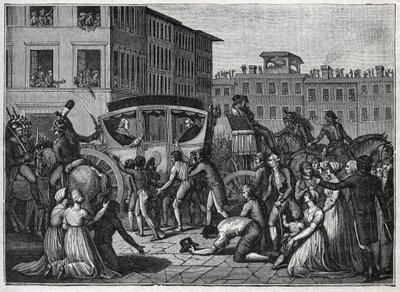 Ankomsten av pave Pius VI (Giovanni Angelo Braschi dit Pius VI, PIO 1717-1799) til Grenoble i 1799. Gravering fra 1800. av Unknown artist