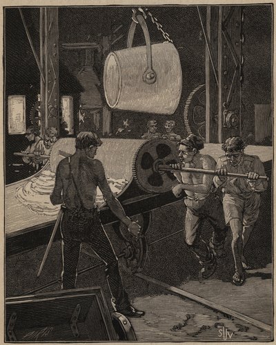 Kunsten å glass: lage iskrem. Trinn kalt "den store strømmen". Gravering fra 1885 i "" Les arts et metiers illustres"" av Adolphe BITARD. av Unknown artist