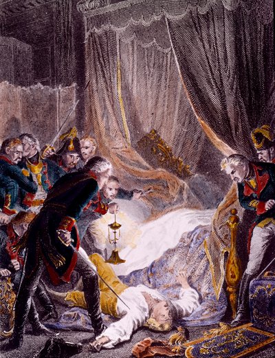 Attentatet på Paul I Petrovich (1754-1801), russisk tsar på rommet hans i Saint Michael