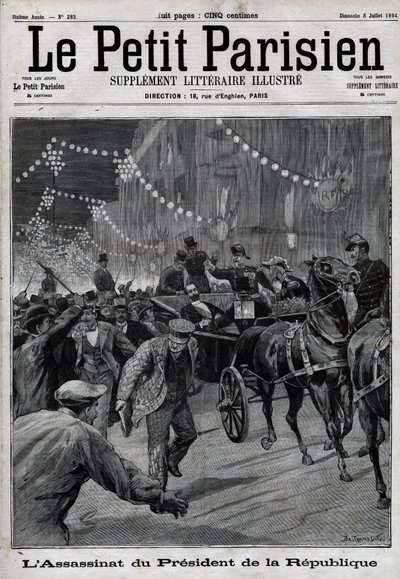 Attentatet på republikkens president Sadi Carnot (1837-1894) av den italienske anarkisten Sante Caserio 24. juni av Unknown artist
