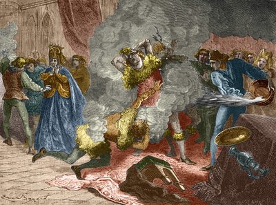 Ballen til de glødende eller villmennene: i anledning bryllupet til en dame av Isabeau (Isabella, Elizabeth) fra Bayern den 28. januar 1393, forkledde kongen seg og lenket seg til fire andre hoffmenn. Hans bror, hertugen av Orlé av Unknown artist