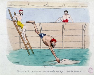Badet: karikatur av offentlige bad (svømmebassenger) i Paris - 1800-tallet, Carnavalet. av Unknown artist