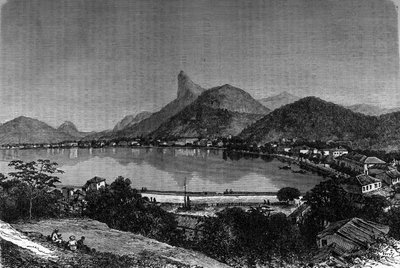 Rio de Janeiro-bukten i Brasil. I bakgrunnen "Sukkerbrød". Gravering i "" Le Journal de la jeunesse"" av Unknown artist