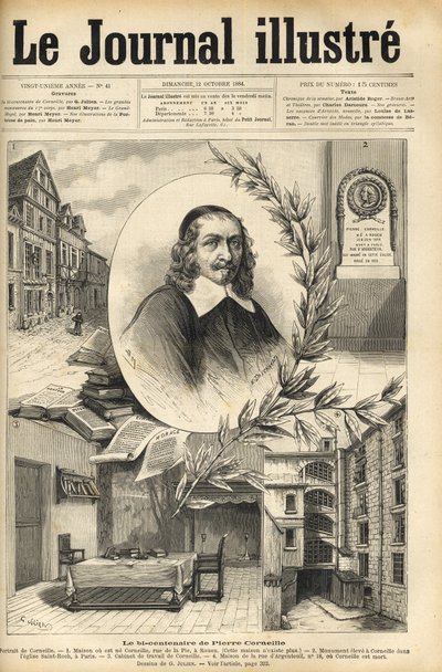 Tohundreårsdagen til Pierre Corneille - Le bicentenaire de Pierre Corneille - gravering i "Le journal illustrious"" fra 1884 av Unknown artist