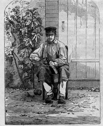 Tapping av champagnevin. Gravering fra 1864. av Unknown artist