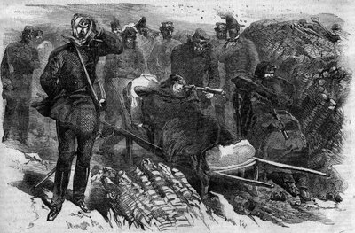 Erobringen av Magdala i Etiopia 13.04.1868: troppene til general Robert Cornelis (Cornelius) Napier (1810-1890) stormet festningen Abessinia - Napier og dens stab før Magdala i 1868 av Unknown artist