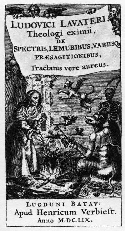 Heksens gryte - Frontispice av boken "" De spectris lemuribus et magnis "" av Ludwig Lavater (1527-1586) - 1659 av Unknown artist
