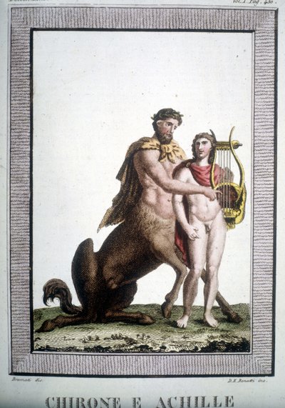 Kentauren Chiron og Achilles - i Mythological Dictionary av Unknown artist