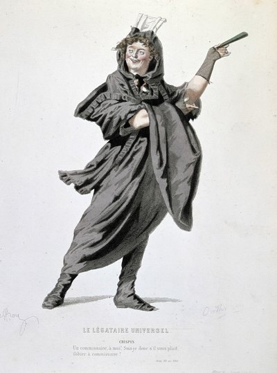 Karakteren til Crispin i "The universal legatary" (1708) av Jean François Regnard (1655 - 1709). Gravering av 1800-tallet. av Unknown artist