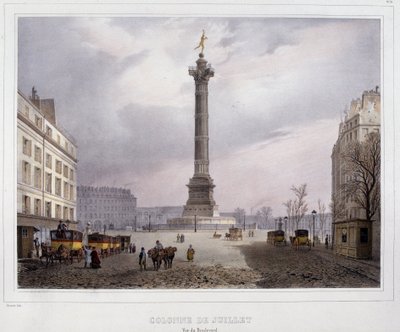 Julisøylen (Place de la Bastille) sett fra Boulevard Beaumarchais av Unknown artist