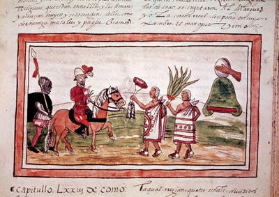 Erobringen av Mexico av den spanske conquistadoren Hernando Cortes (Hernan eller Fernando Cortes eller Cortez av Unknown artist