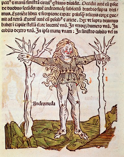 Konstellasjonen Andromede Detail stammer fra "" Poeticon astronomikon"" tilskrevet den romerske historikeren Hygin (Gaius Julius Hyginus) (1. århundre f.Kr.) (Andromeda-konstellasjonen, fra "" Poeticon astronomikon"" av Unknown artist