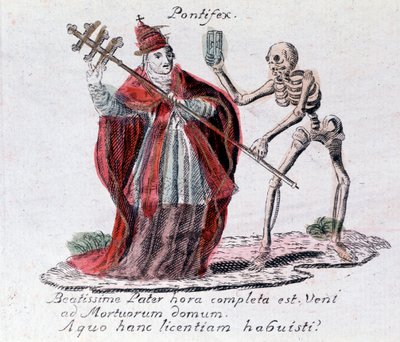 Dødedansen, paven og et skjelett (trykk) av Unknown artist