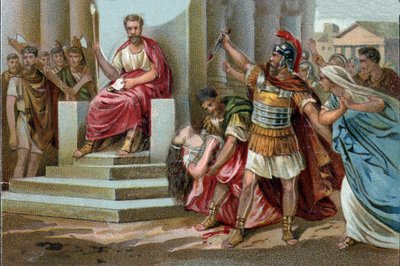 Virginias død I 449 f.Kr. hevder Appius Claudius, decemvir under republikken Roma, Virginia (Verginia), datter av Centurion Virginius (Verginius) som han er forelsket i, som slaven sin. Ved å misbruke makten sin får han henne til å stoppe. Decemviren c av Unknown artist
