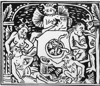 Djevlenes plager tvinger padder og slanger til fråtserne - "" Grand Calendrier et Compost des Bergers"", Lyon av Unknown artist