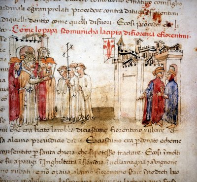 Ekskommunisert av Firenze og florentinerne i 1375 - i "" Croniche del Sercambi"", rundt 1400. av Unknown artist