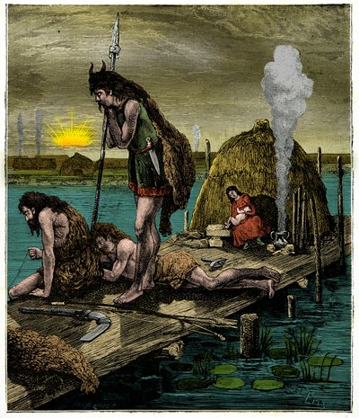 De første pariserne eller innbyggerne i Lutece, gravering 1800-tallet av Unknown artist
