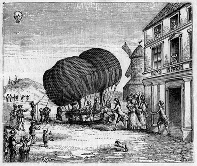 Den første aerostaten forlenget Robert-brødrene foran slottet til prinsen av Ghistelles 19. september av Unknown artist