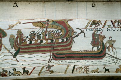 Flåten til Harold, som kom for å informere hertugen av Normandie Vilhelm Erobreren (1027-1087) om at han vil bli etterfølger til Englands krone ved døden til Edoaurd Bekjenneren, er fanget i stormen som kaster den på kysten. av grev Guy de P av Unknown artist
