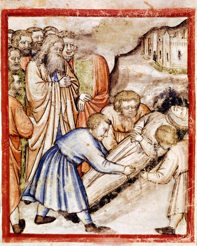 Begravelsen til Sarah Miniature fra codex 212 (eller Padovano Codice eller Bible of Padua) 1390-1400 Rovigo, Accademia dei Concordi av Unknown artist