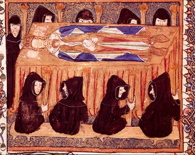 Begravelsen til en miniatyrkonge fra manuskriptet "" Liber regalis "" Pamplona fra 1300-tallet, Navarras arkiv av Unknown artist