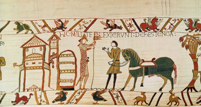 Porten til Hastings åpner for at normannerne kan marsjere mot Harold, Bayeux Tapestry (ullbroderi på lin) av Unknown artist