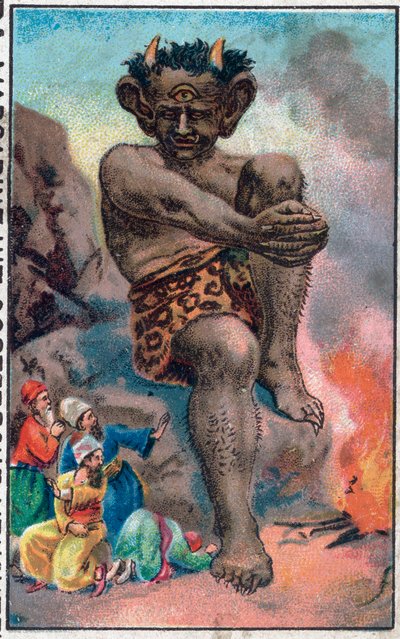 Kjempen. De fantastiske eventyrene til sjømannen Sinbad (Sindbad). Populær fortelling om 1001 netter (ett tusen og en natt). Kromolitografi fra slutten av 1800-tallet. av Unknown artist
