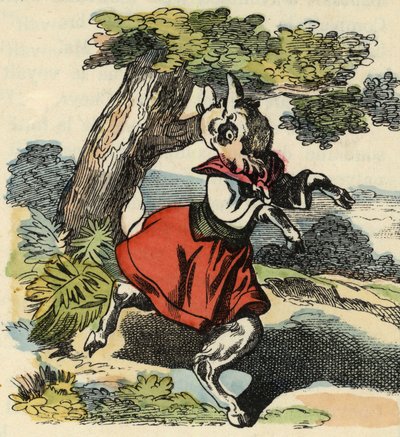 Bukken, Lille Chevy. Illustrasjon av historien "Bon medor og Lille Chevrette"". I "" Fortellinger fra hjemmet for de minste"". Anonym gravering fra 1800-tallet. av Unknown artist