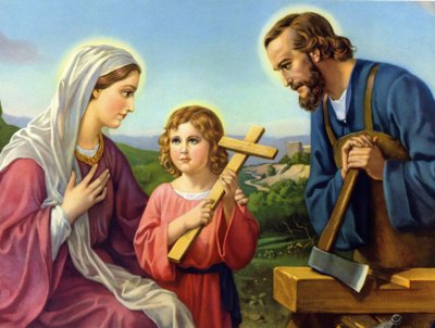 The holy family, chromolithography of the end of the 19th century representing the life of Christ. av Unknown artist