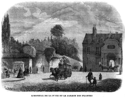Hospitalet til pitie salpetriere (PITIE-SALPETRIERE) og plantehagen i Paris i 1858. av Unknown artist