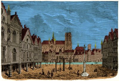 Huset med søylene eller huset til Dauphin, tidligere og første byhotell i Paris i middelalderen, gravering 1800-tallet av Unknown artist