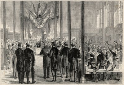 Den keiserlige prinsen Eugene Louis Joseph (1856-1879) deltok på banketten til Saint Charlemagne (Saint Charlemagne) i Paris, på Lycee Bonaparte (den gang Lycee Condorcet). Gravering i "The Universe illustrious" av Unknown artist