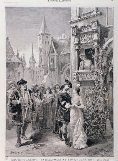 Den siste scenen av The Fair Maid of Perth, opera av Georges Bizet, på Teatro Argentina i Roma av Unknown artist