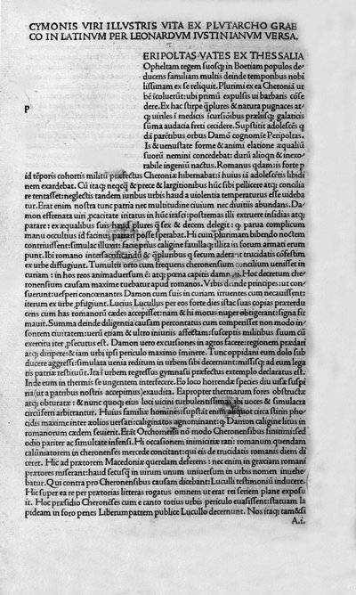 Livene til berømte menn. Side i boken til Plutarch di Cheronee, også kalt "" Paralleles Lives"". 1495. av Unknown artist
