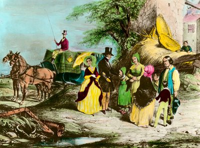 Herren og bonden hans Godsherren besøker bøndene. Gravering av privatsamlingen fra 1800-tallet av Unknown artist
