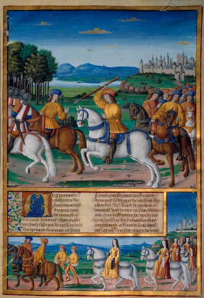 Galskapen til Karl VI (1368 - 1422). 5. august 1392, i Le Mans-skogen, begynte han å oppleve angrep av rasende galskap: Han skrek etter forræderi, angrep sin egen tropp og drepte fire mennesker. Chronicles of Enguerrand de Monstrelet (v. 1400 av Unknown artist