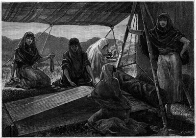 Produksjon av tepper av nomadiske kvinner i Persia. Gravering i journalen "" La jeunesse"" av Unknown artist