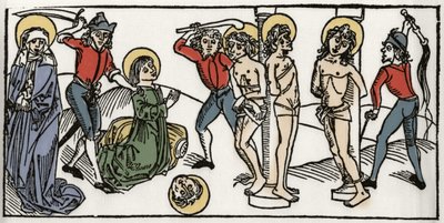 Martyrdøden til Saint Felicite og hans syv sønner av Roma Gravering fra "Leben der Heiligen - sommerteil" (Helgenens bok) av Jacobus (James) av Voragine (1228-1298). Lübeck 1488. av Unknown artist