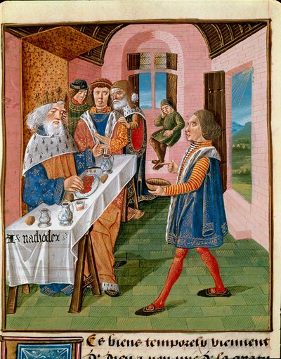 Måltidet til kongen av Sicilia, Arthagogles Miniature fra "The Book of Good Moors"" av James the Great (1360-1415/1418), dedikert til John Duke of Berry av Unknown artist