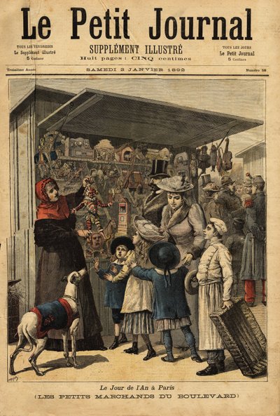 Kjøpmennene og deres boulevard vises på årets dag i Paris. Gravering i "" Le petit journal"" 2/01/1892. Selvas samling. av Unknown artist