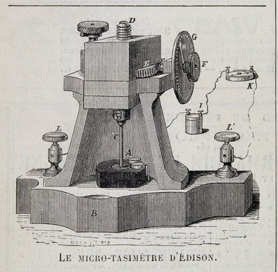 Mikro-tasimeteret til Edison - gravering, sent på 1800-tallet av Unknown artist