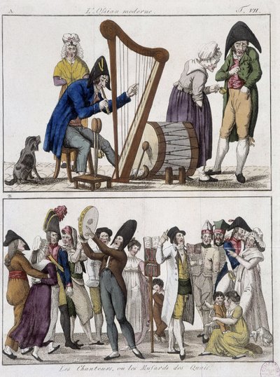 Det moderne Ossian (mannsorkester) og "" Sangerne eller bryggene""" (Musikere i gatene) - bilde av Epinal av Unknown artist