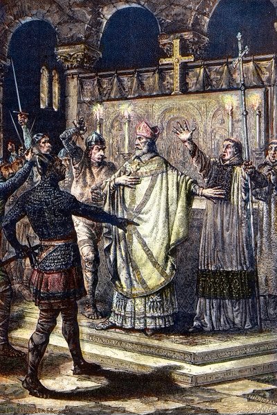 Drapet på St Thomas Becket ved Canterbury Cathedral, 29. desember 1170, av riddere fra hoffet til kong Henry II (Tregravering av Unknown artist