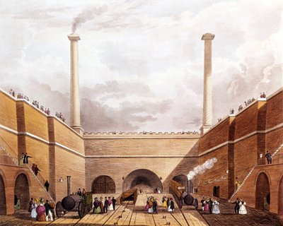 Den nye jernbanelinjen mellom Manchester og Liverpool. Innsettelse. Liverpool og Manchester Railway av Unknown artist
