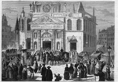 The novena of Sainte Genevieve at the church of Saint Etienne du Mont (Saint-Etienne-du-Mont) in Paris av Unknown artist